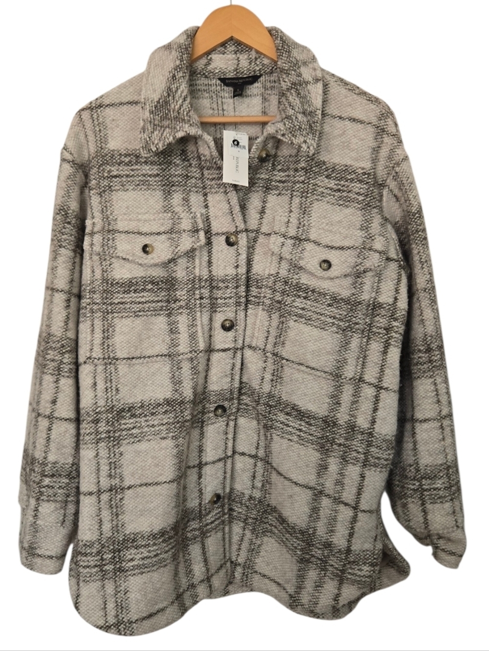 Banana Republic Plaid Shacket Jacket Wool Blend Button Front NWT Small - Picture 2 of 7